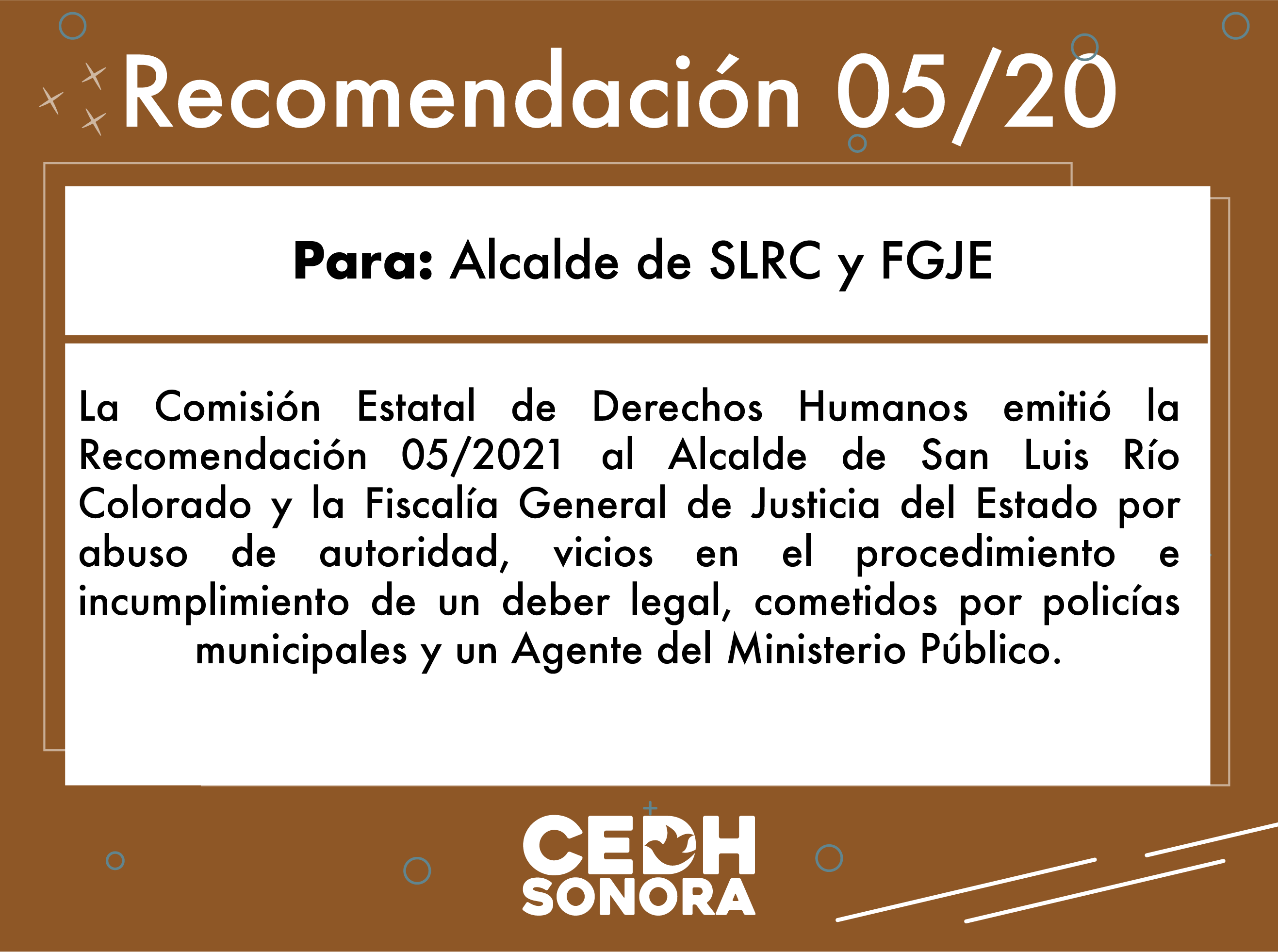 Emite CEDH Recomendación 05/2021 a Alcalde de SLRC y FGJE